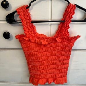 Anthropologie Ruffled Orange Smocked Women's Top